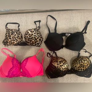 4 Victorias Secret bras - all padded, all 34B except all leopard one is 32B